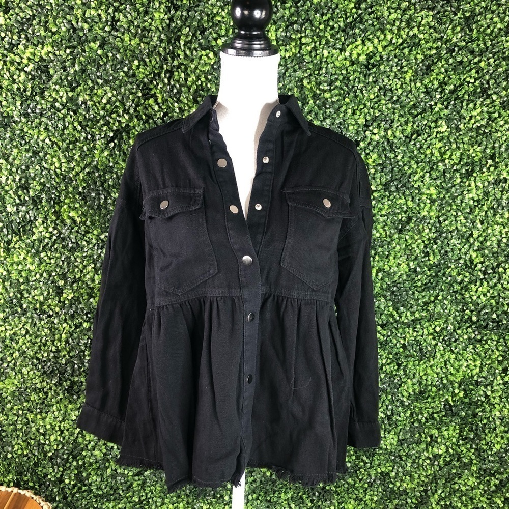 Nwt peplum Black button up denim jacket